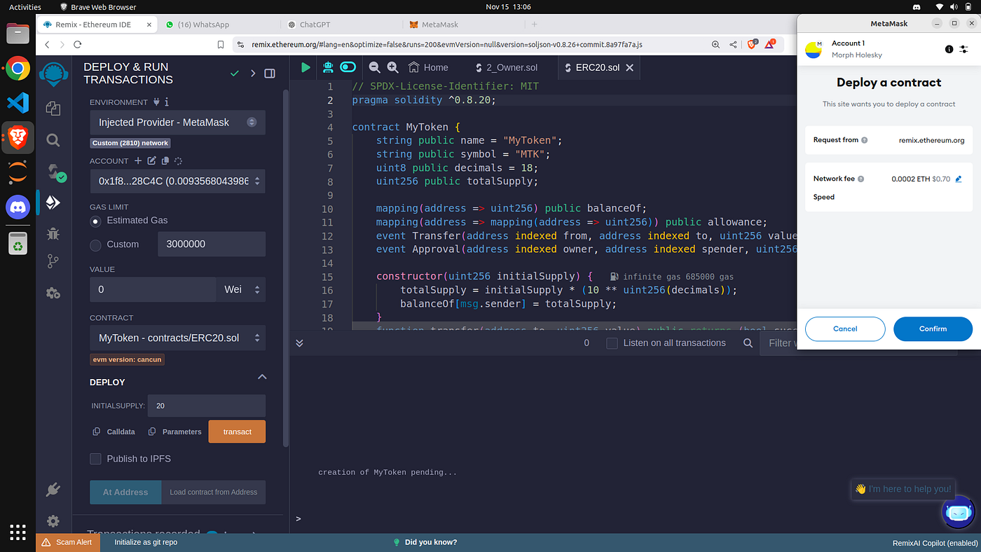 The Adoption of ERC20 with Morph: A Layer 2 Solution for Smart Contracts  Deployment -Using Remix IDE with Morph Holesky | by Nofisat Abiodun  Ayanlola | Medium
