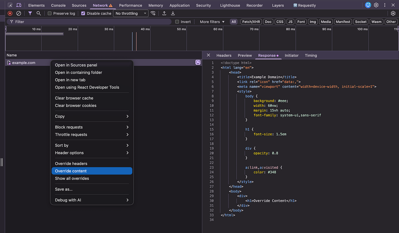 Network Request Override with Chrome DevTools