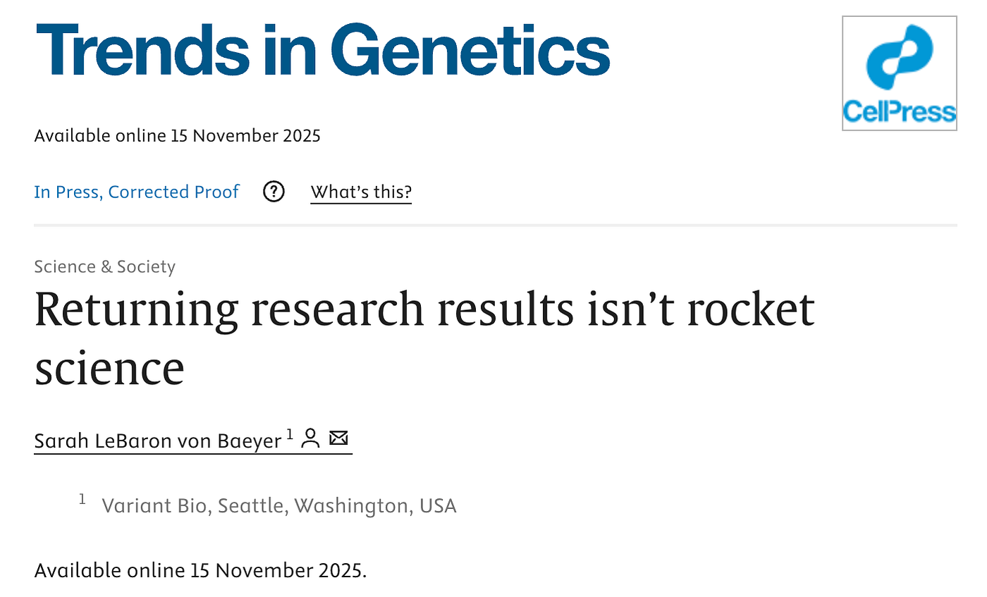 Variant Bio’s Approach to Returning Research Results Featured in Trends in Genetics