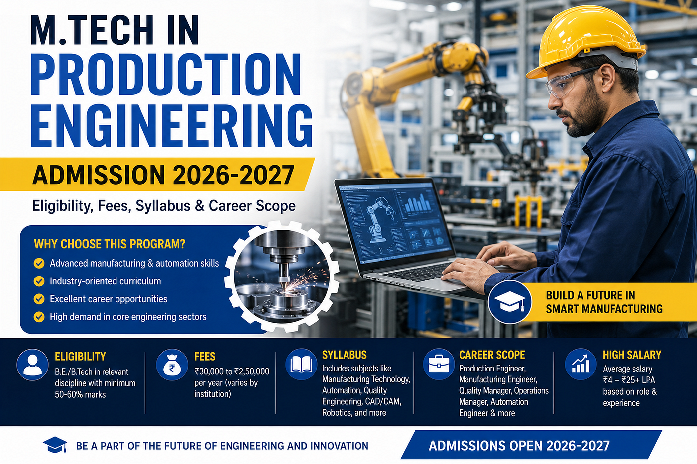 M.Tech in Production Engineering Admission 2026–2027: Eligibility, Fees, Syllabus & Career Scope