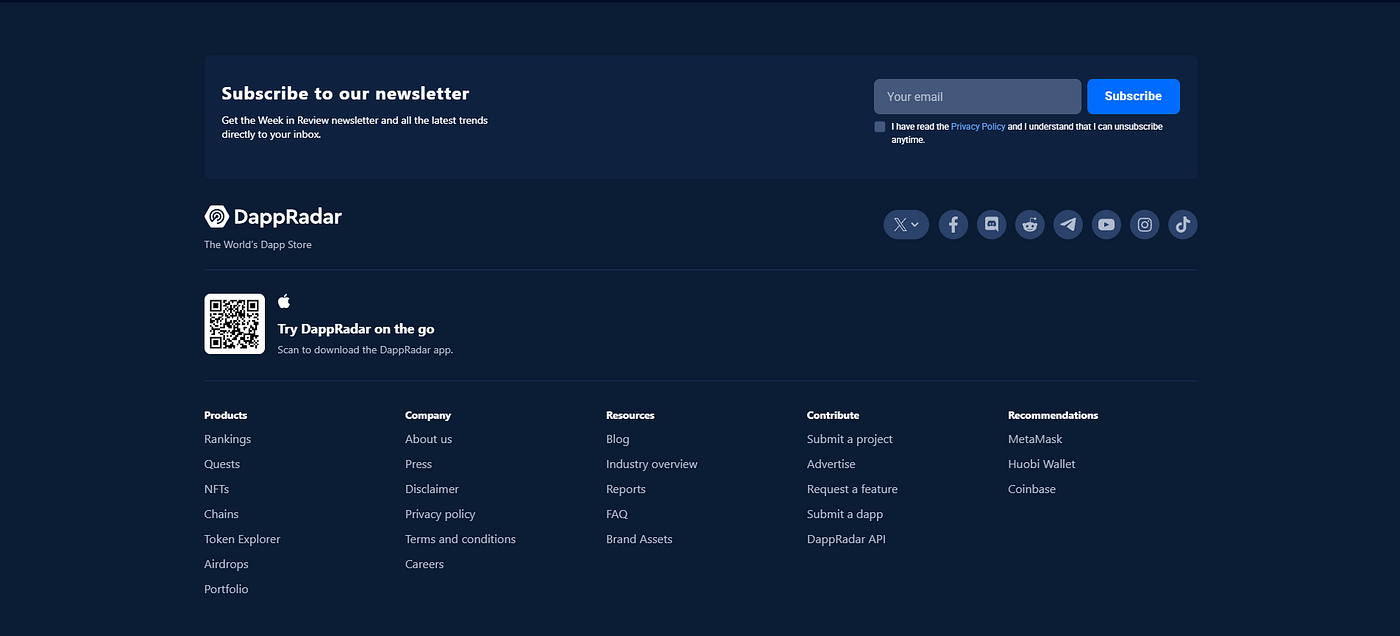Footer Section on DappRadar