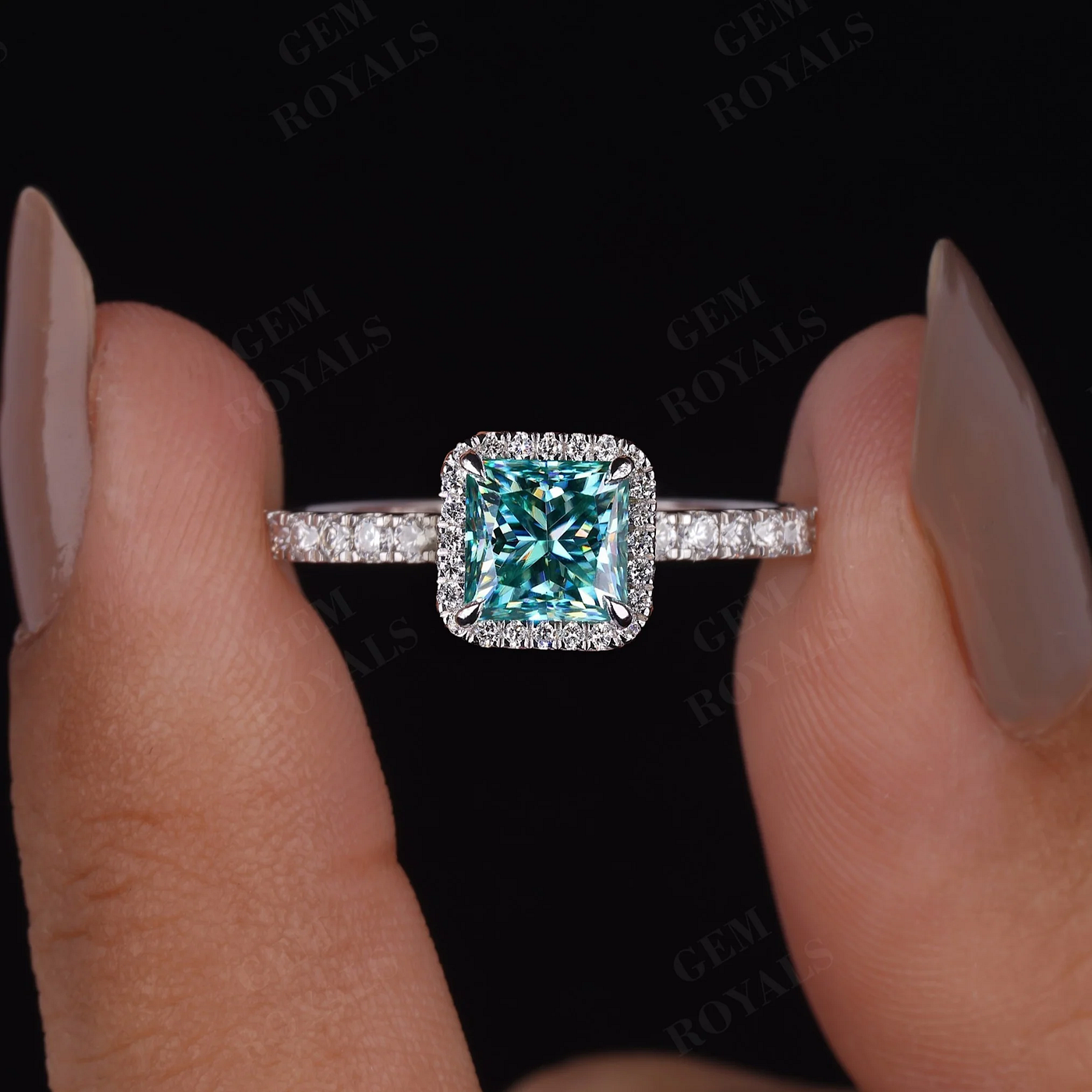 Milgrain Setting Art Deco Princess Moissanite Engagement Ring | Gem Royals