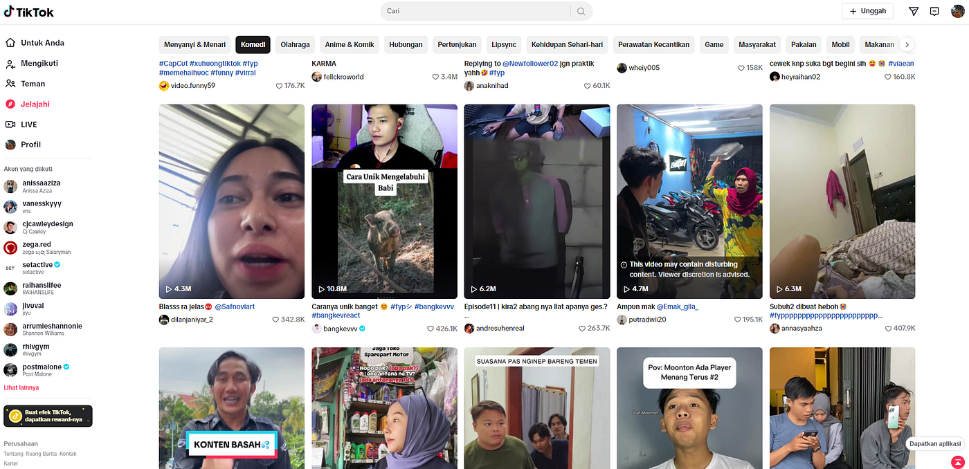 Screenshot-an Tiktok fitur jelajahi.