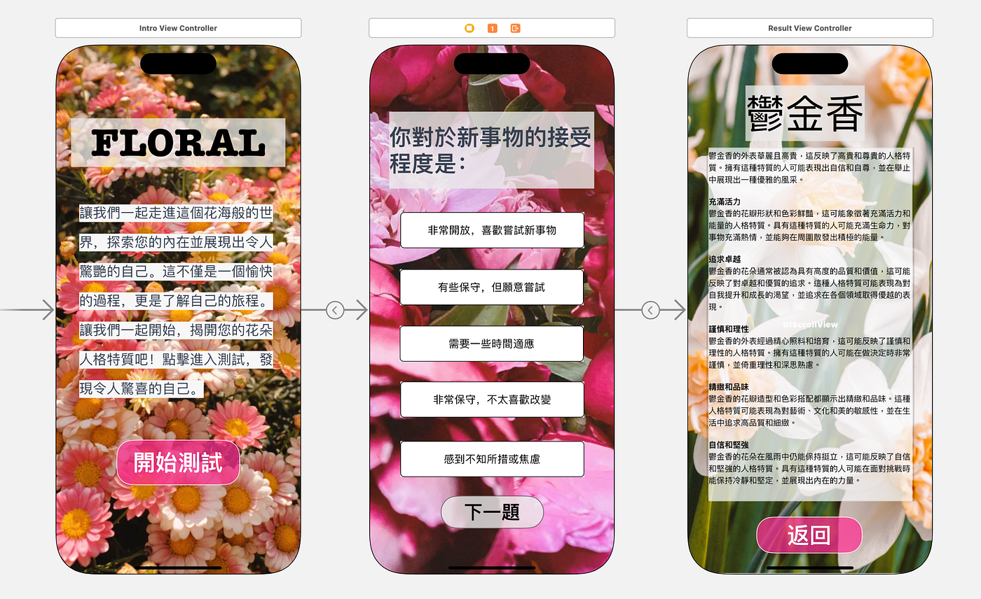iOS] #5 Floral 心理測驗. 頁面設計| by Jeanine Chuang | 彼得潘的Swift iOS / Flutter App  開發教室| Medium