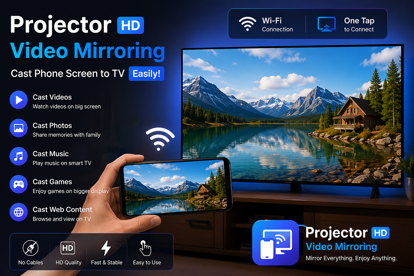 How to Cast Phone Screen to TV Without Cable Using Projector HD Video Mirroring
