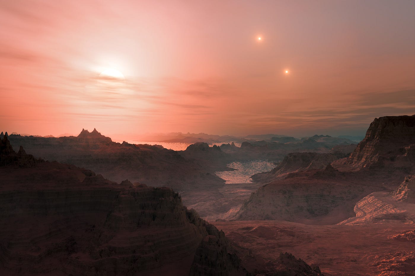 Rappresentazione artistica del cielo osservato dalla superficie di Gliese 667 Cc [ESO/L. Calçada]