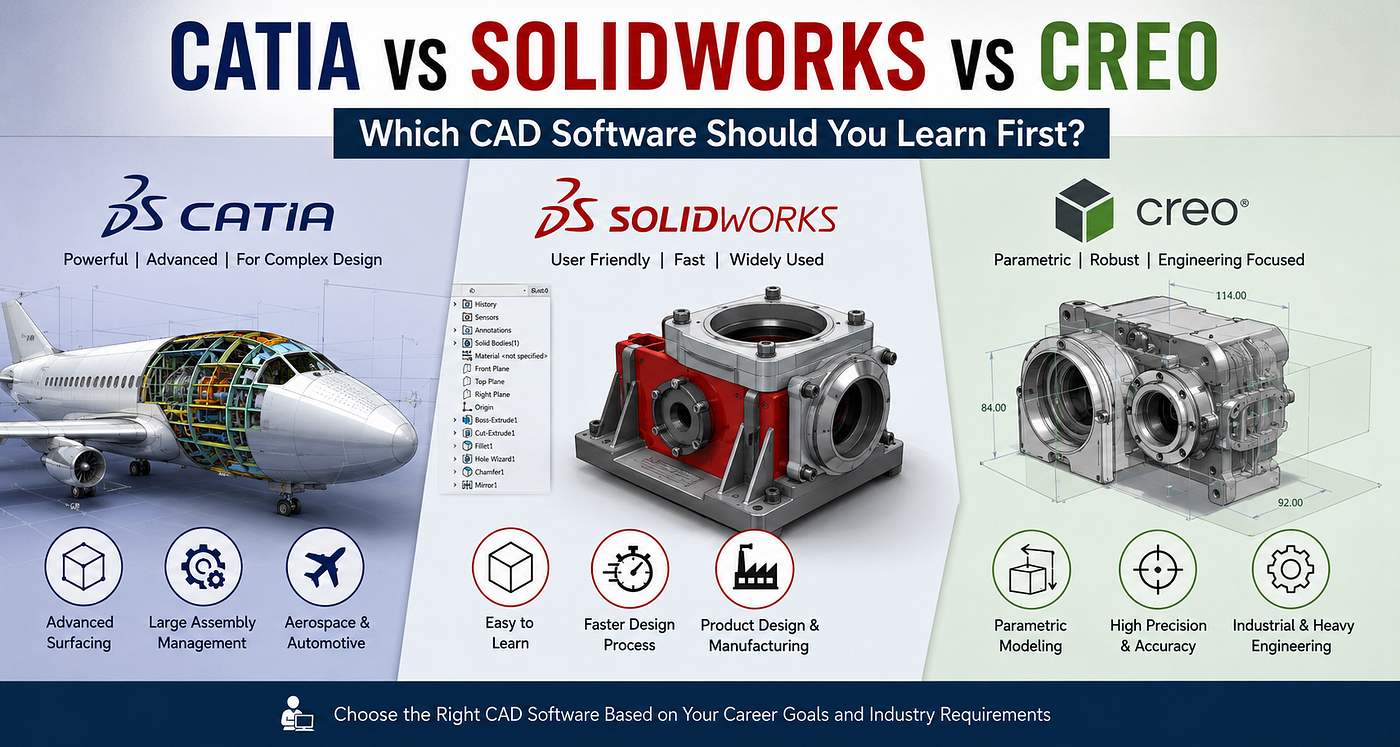 CATIA vs SolidWorks vs Creo: Which CAD Software Should You Learn First?
