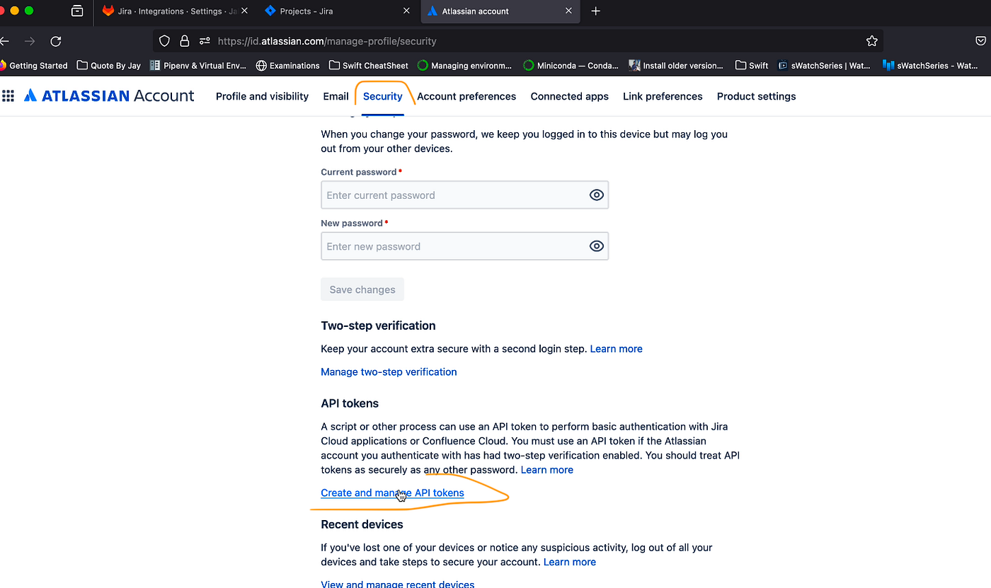 Setting up Jira API token