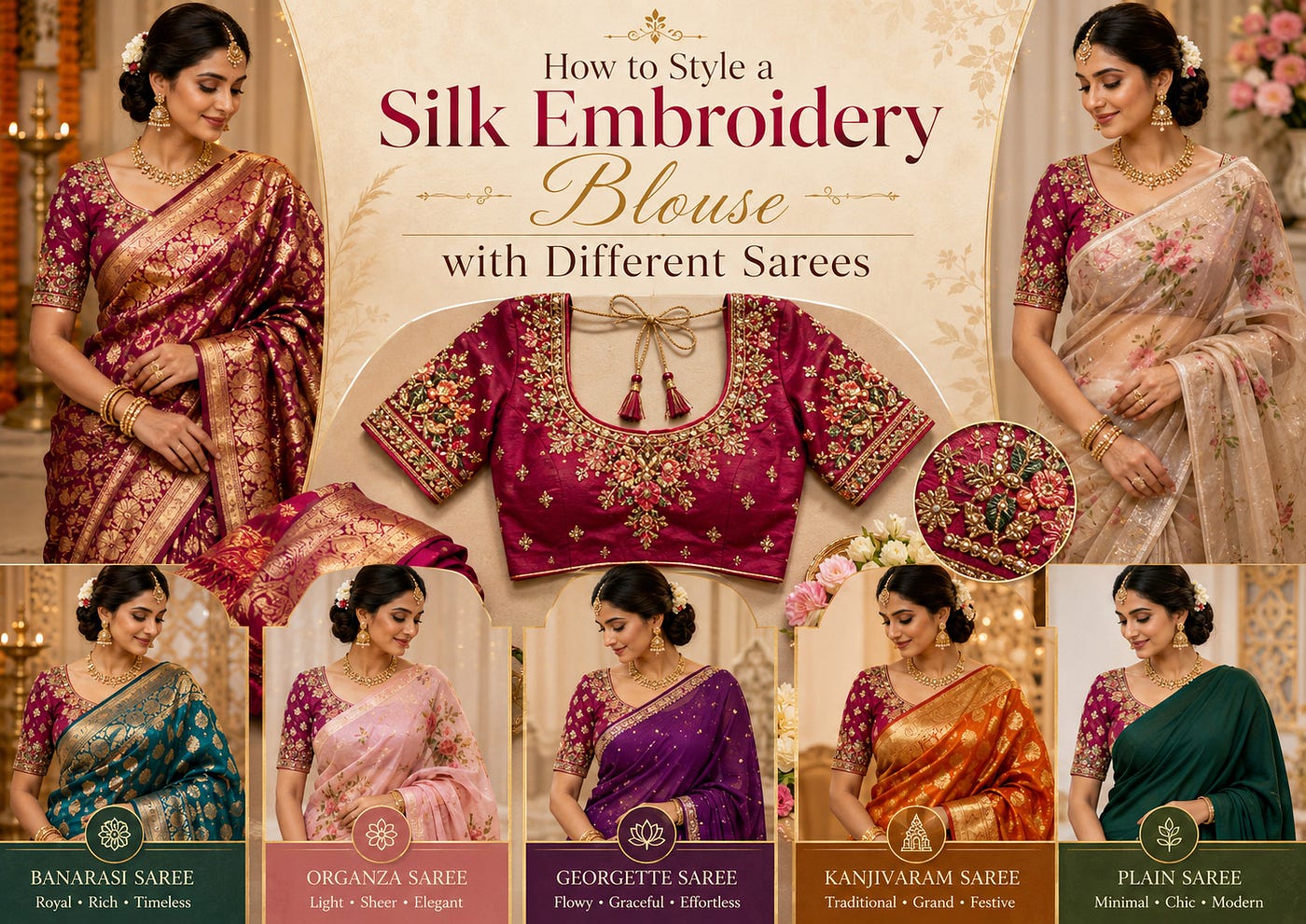 How to Style a Silk Embroidery Blouse with Different Sarees