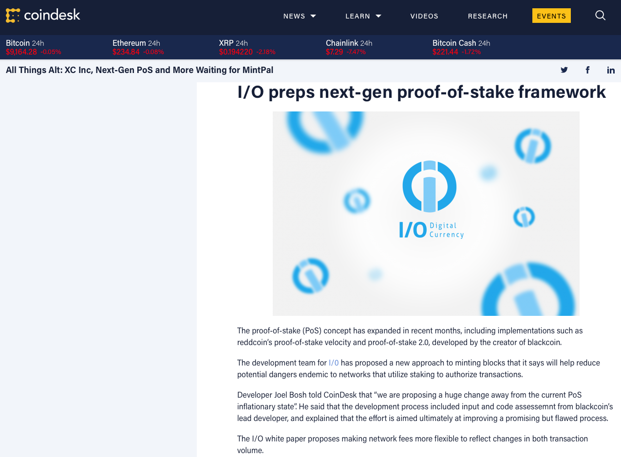 iOC a Proof Of Stake Blockchain since 2014 | by Joel Bosh | Medium