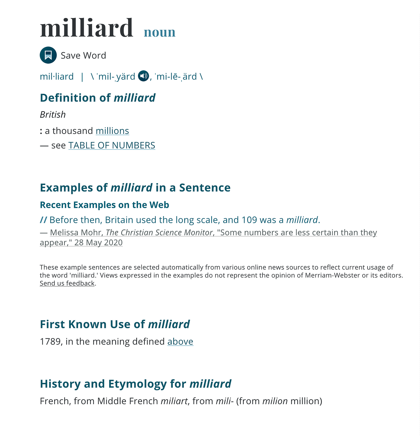 Milliard, or, as some preschoolers call it: one thousand millions
