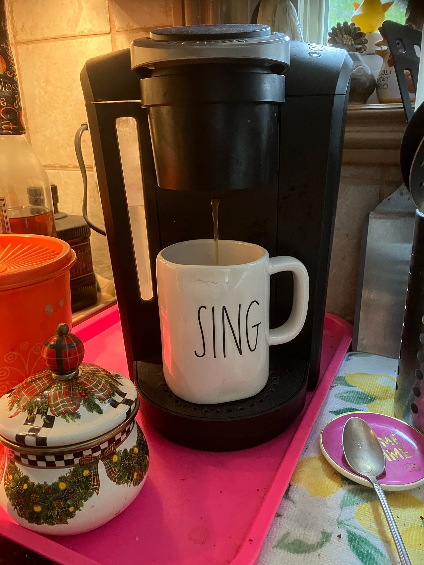 My photo of the current coffee station brewing a single cup