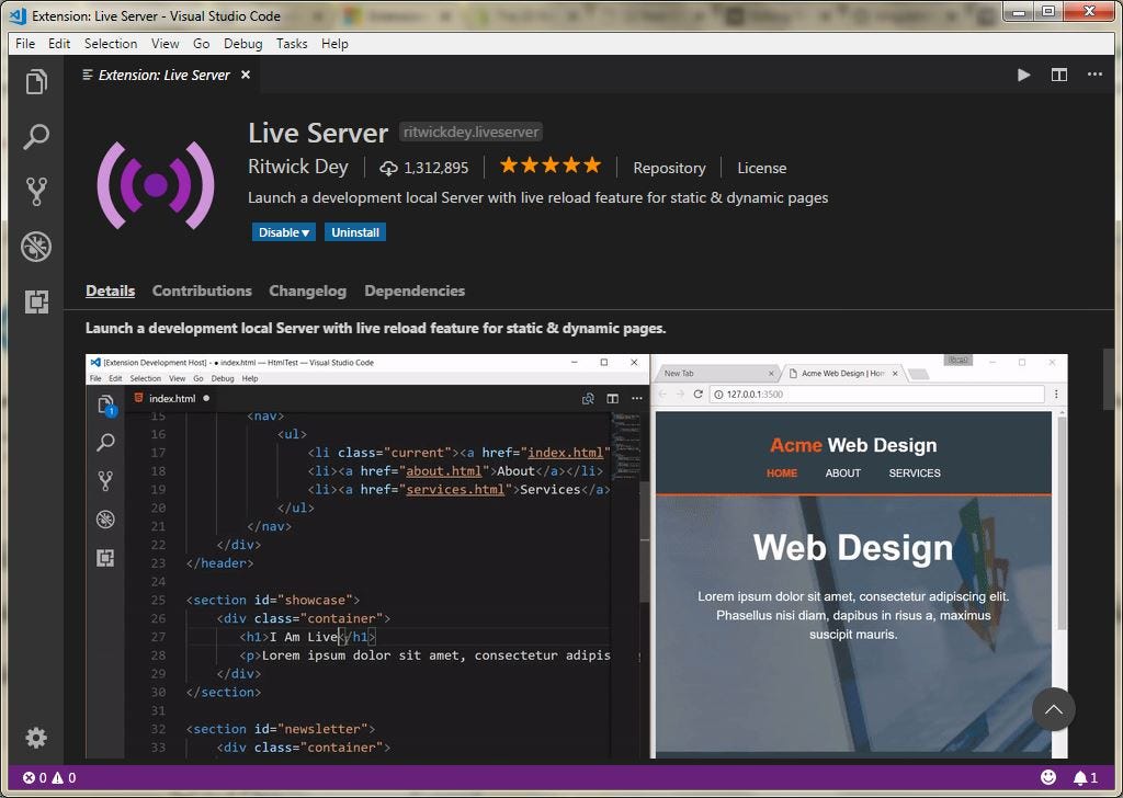 Codes server. Визуал студио расширение. Visual Studio расширение. Live Server. Расширения для веб разработки vscode.