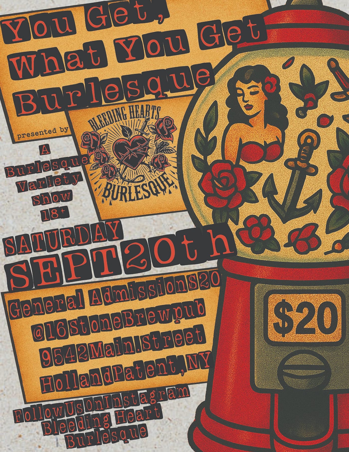 You Get What You Get: A Burlesque Variety Show — 9/20/25–16 Stone Brewpub (Holland Patent, NY)