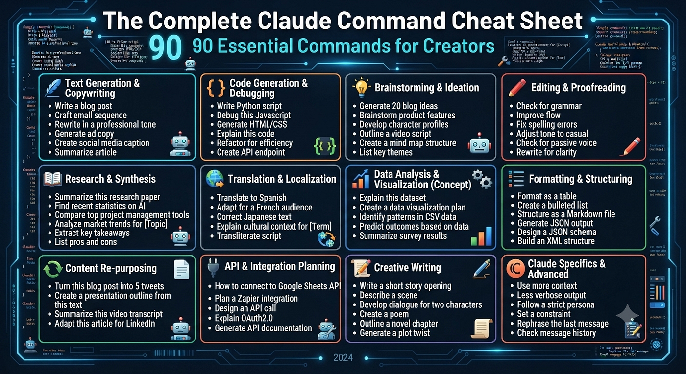 klow cheat sheet The Complete Claude Command Sheet: 90 Essential Commands for Creators | by Sarah Morino | Jul, 2026 Solution Focused Cheat Sheet Posters
