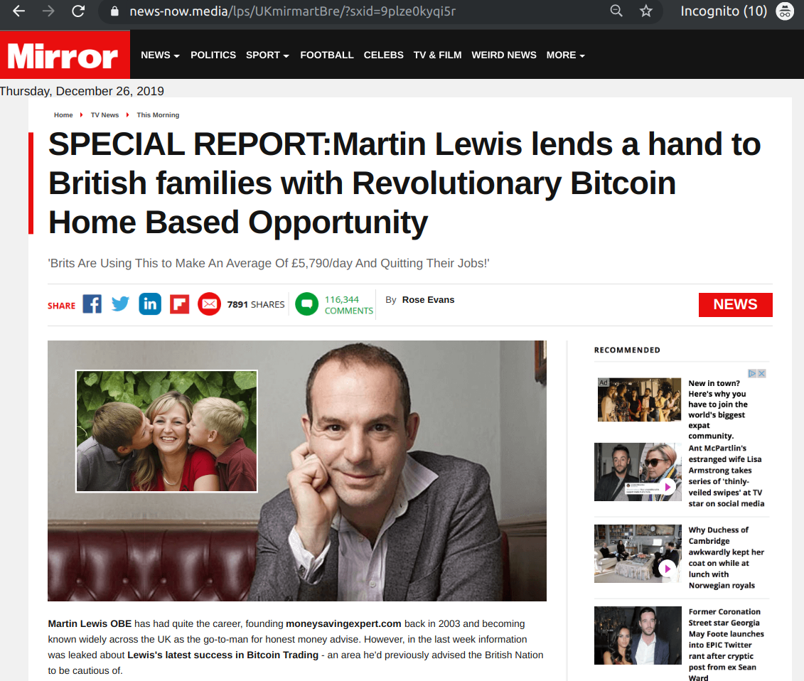Fake Celebrity-Endorsed Bitcoin Scam Abuses Ad Tech to Net $1M in 1 Day |  by Jerome Dangu | Confiant