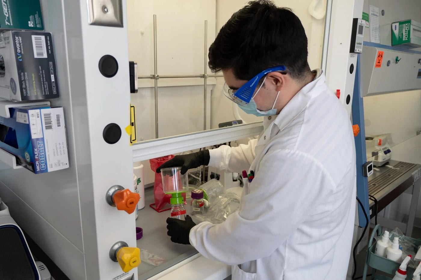 Michael Gomez, senior research associate at SecureBio, preparing a filter. Credit: Zoe Beketova