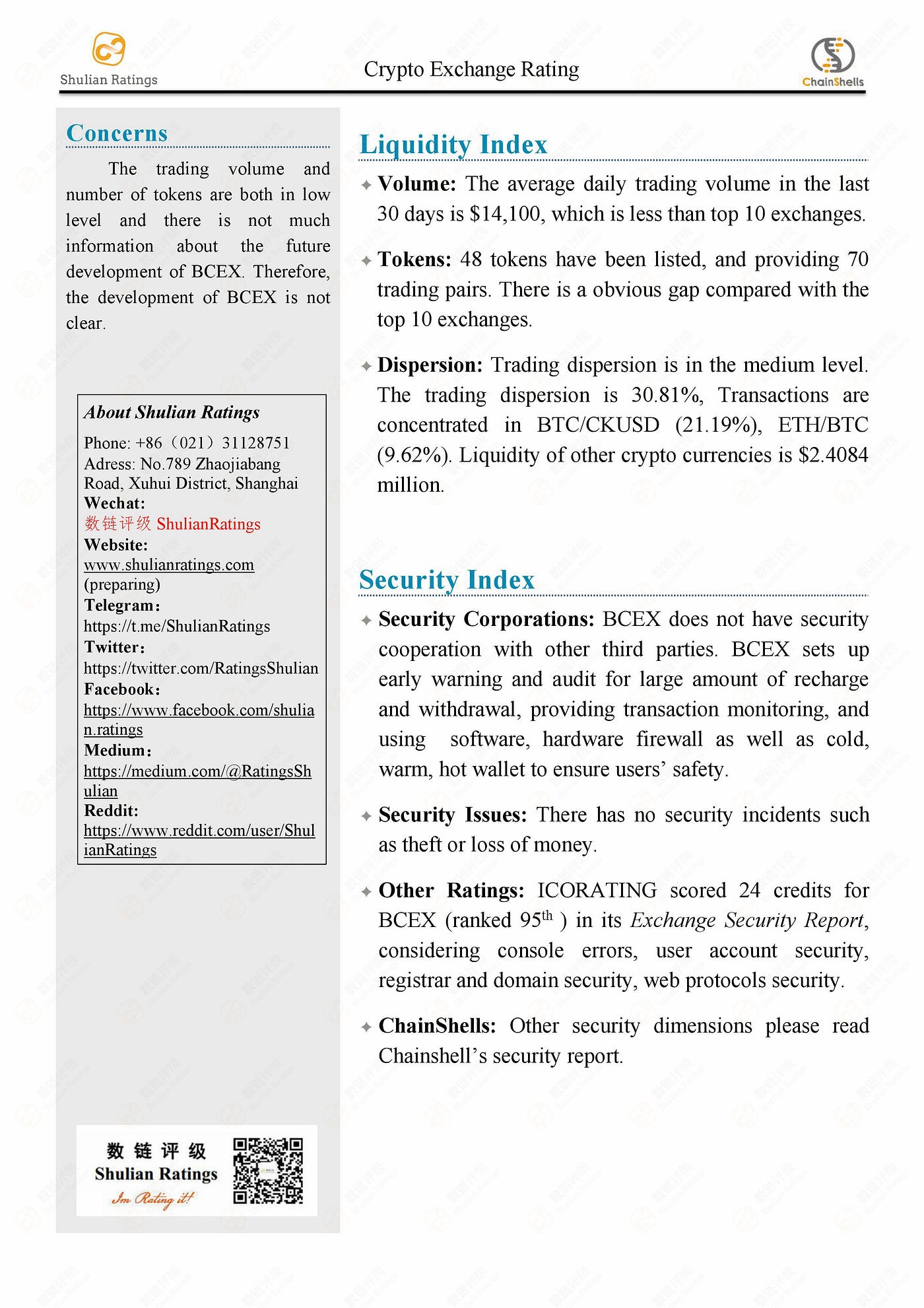 Shulian Ratings & ChainShells: Crypto Exchange Rating Report — BCEX | by  ShulianRatings | Medium