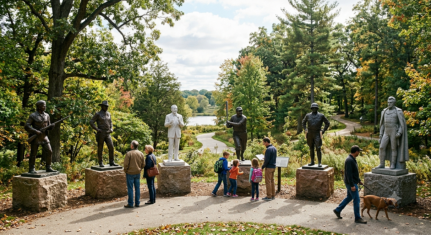 “My garden as some artist envisioned it.” Left to right, Davy Crockett, John Wayne, Frank Sinatra, Babe Ruth, General George S. Patton, President Andrew Jackson. Image by Google Gemini. Prompt by Catherine La Grange.