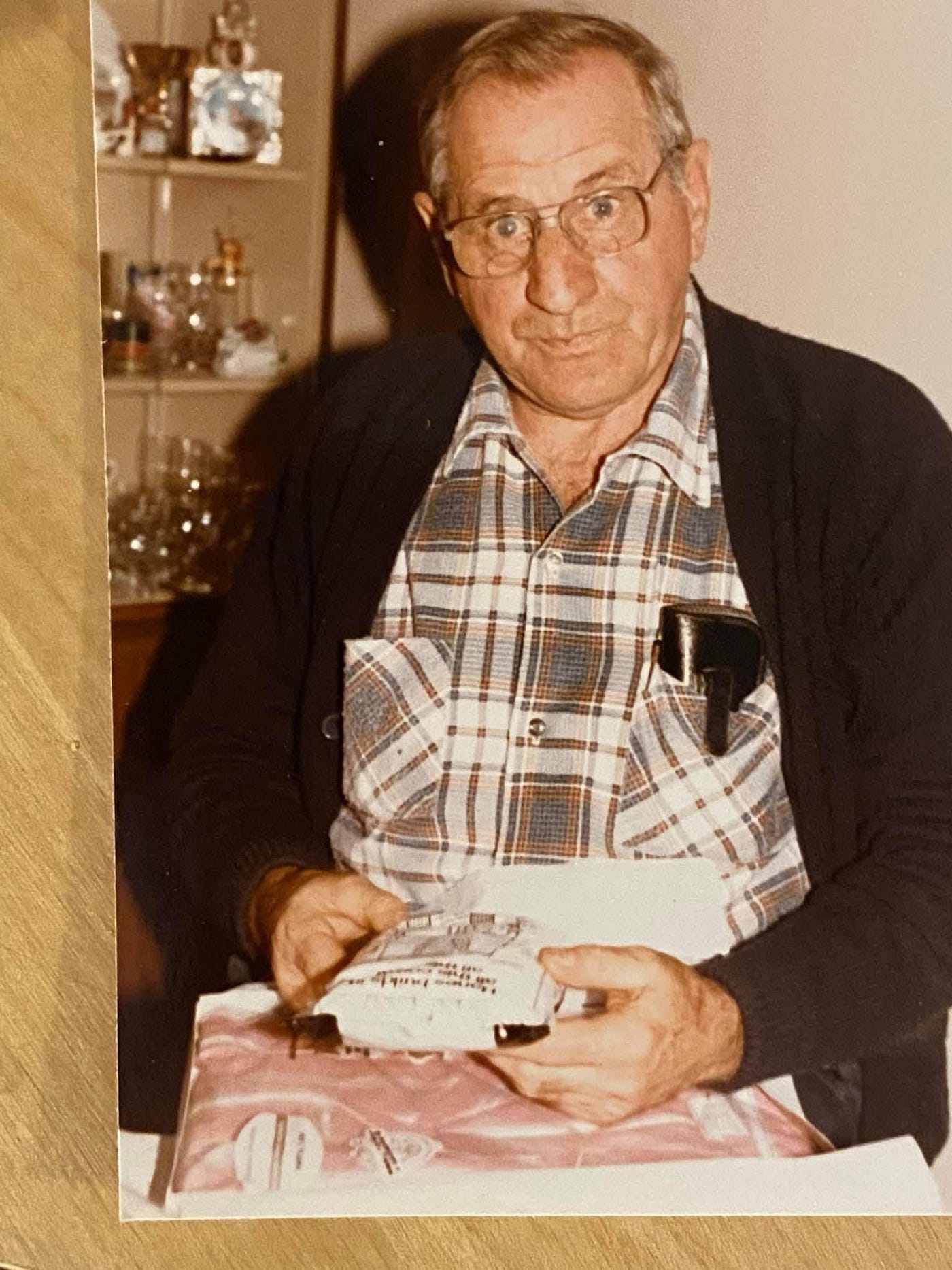 Author’s pic of my dad asking: “What is it & what am I supposed to do with it?”