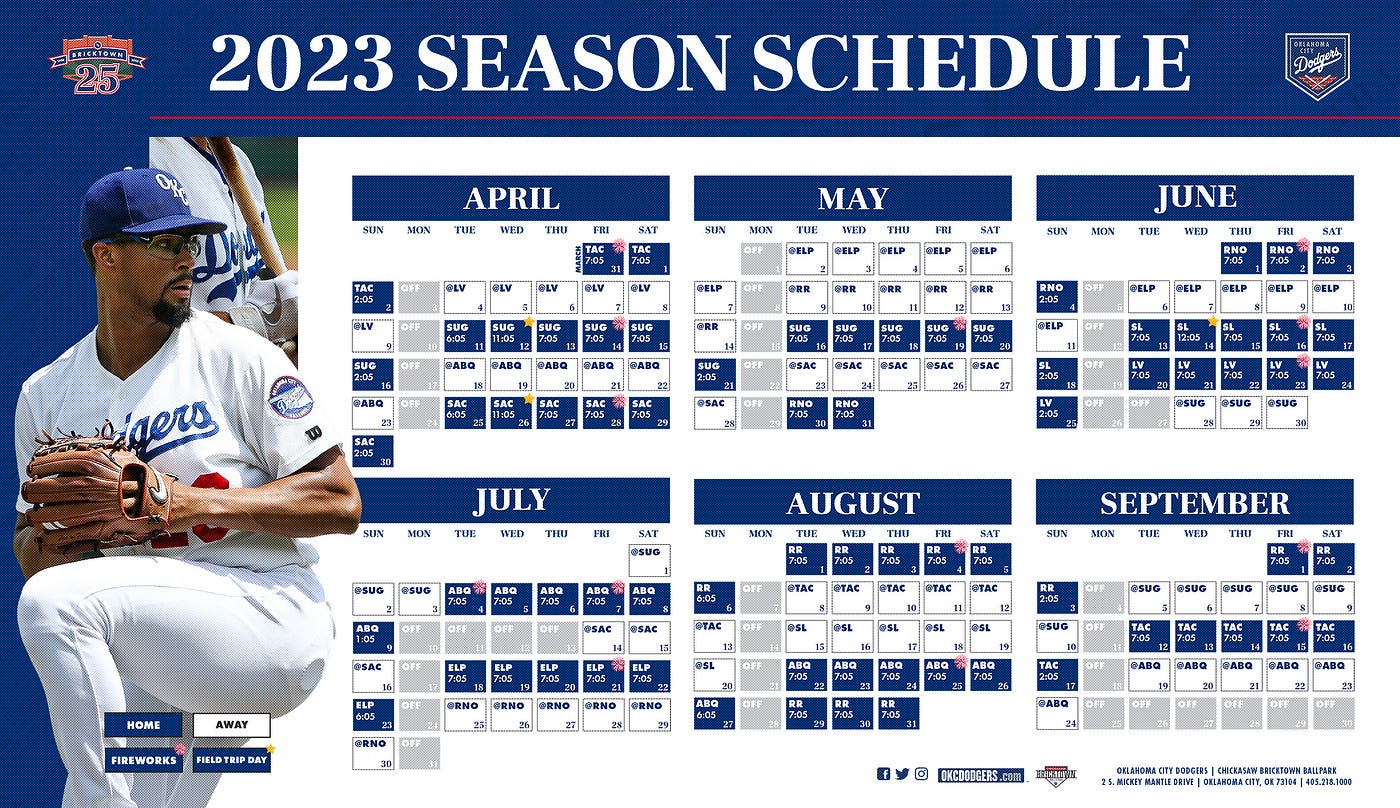 OKC Dodgers Announce 2023 Schedule, by Lisa Johnson, Beyond the Bricks