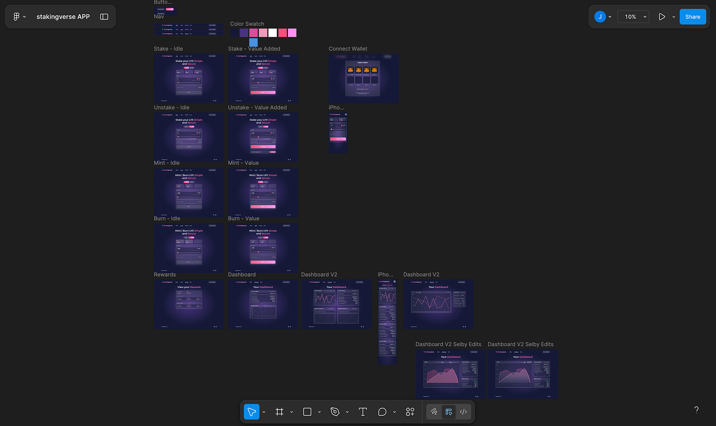 Early stage wireframes of Stakingverse