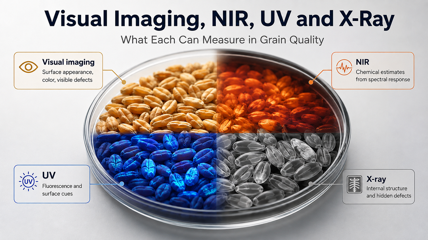 Visual Imaging, NIR, UV, and X-Ray: What Each Can Measure in Grain Quality
