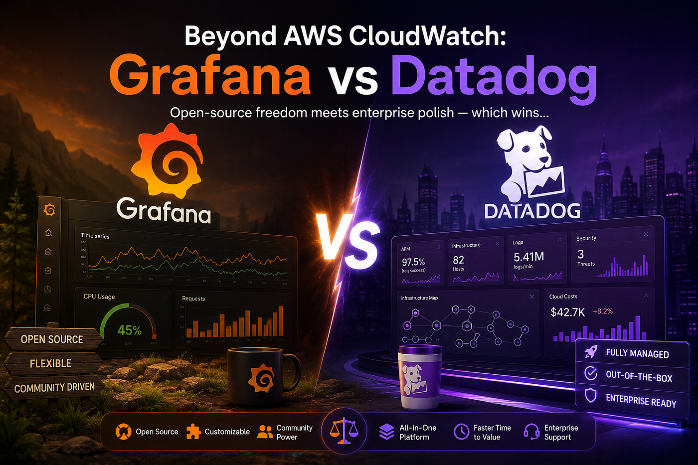 Beyond AWS CloudWatch:
Grafana vs Datadog
Open-source freedom meets enterprise polish — which wins…