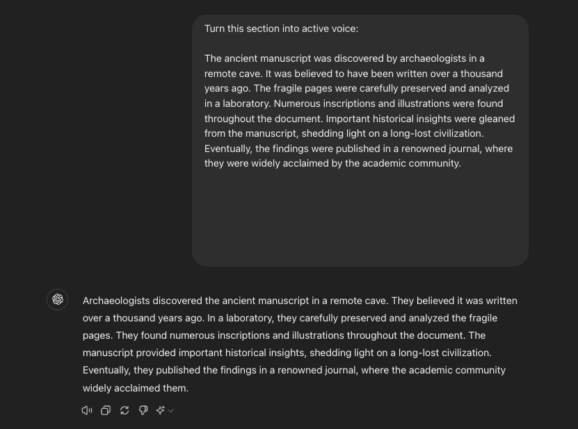 ChatGPT AI 将被动语态转变为主动语态