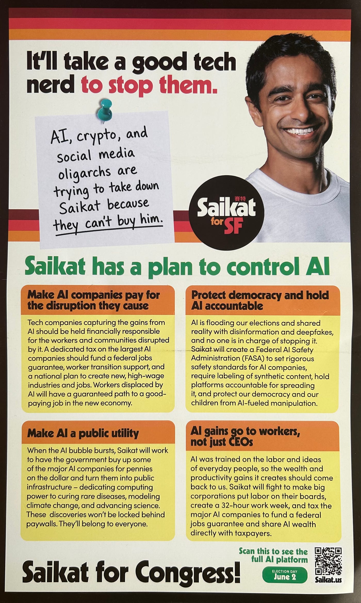 I received Chakrabarti’s flyer in the mail on April 30th, 2026.