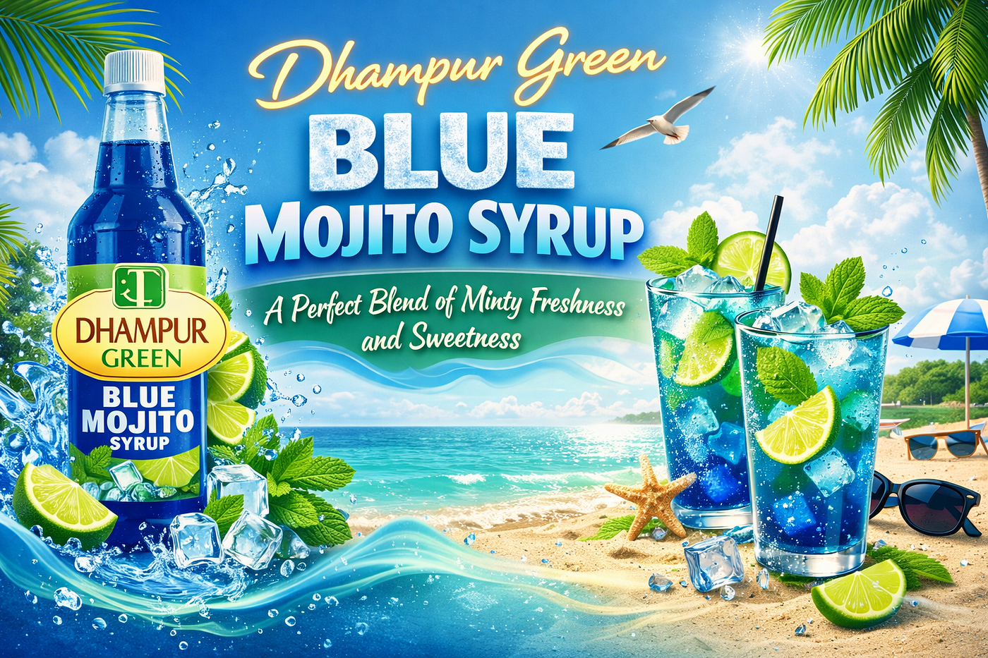 Dhampur Green Blue Mojito Syrup: A Perfect Blend of Minty Freshness and Sweetness