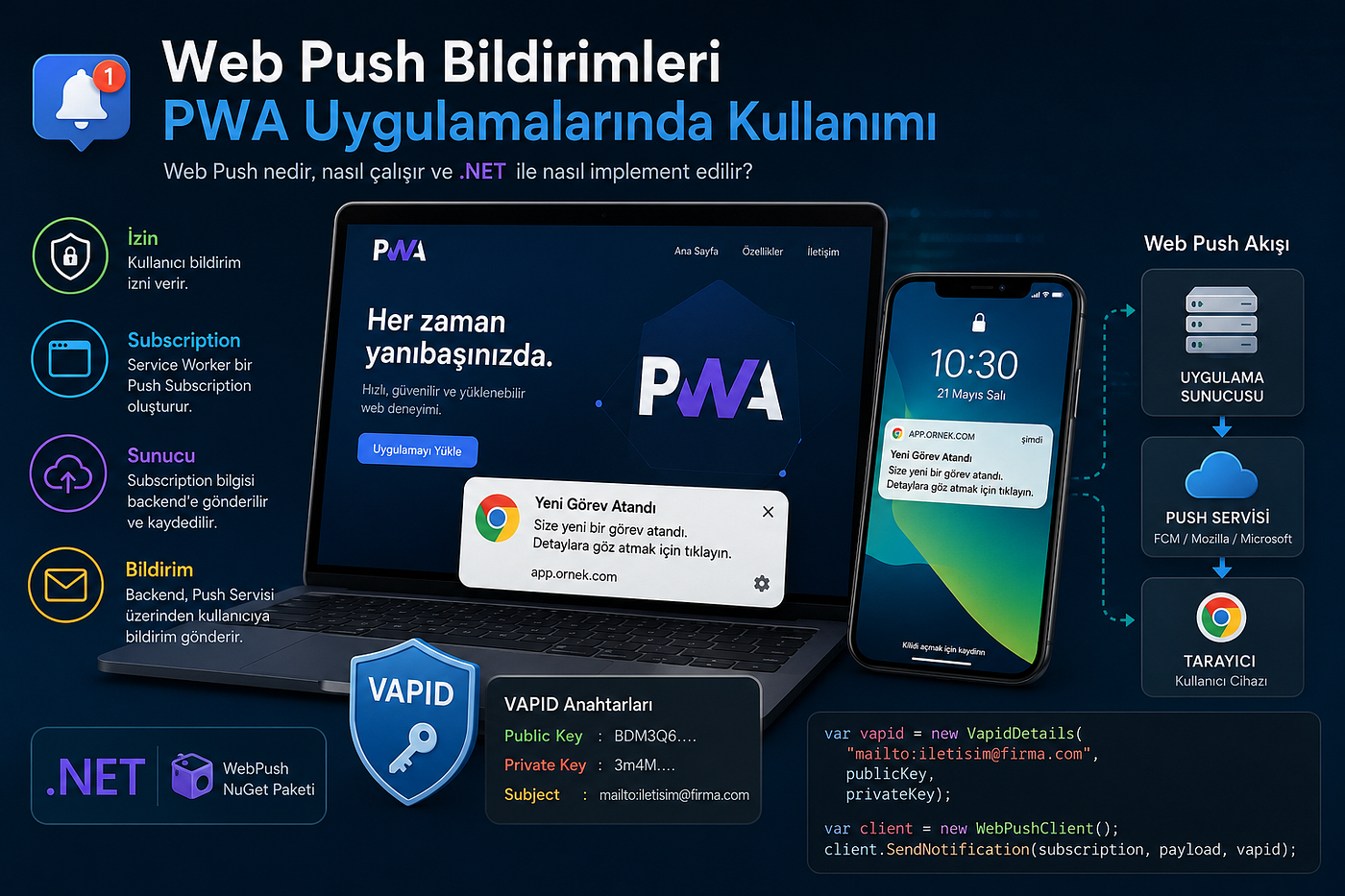 PWA Uygulamalarında Web Push Bildirimleri ve VAPID Yapılandırması (.NET)