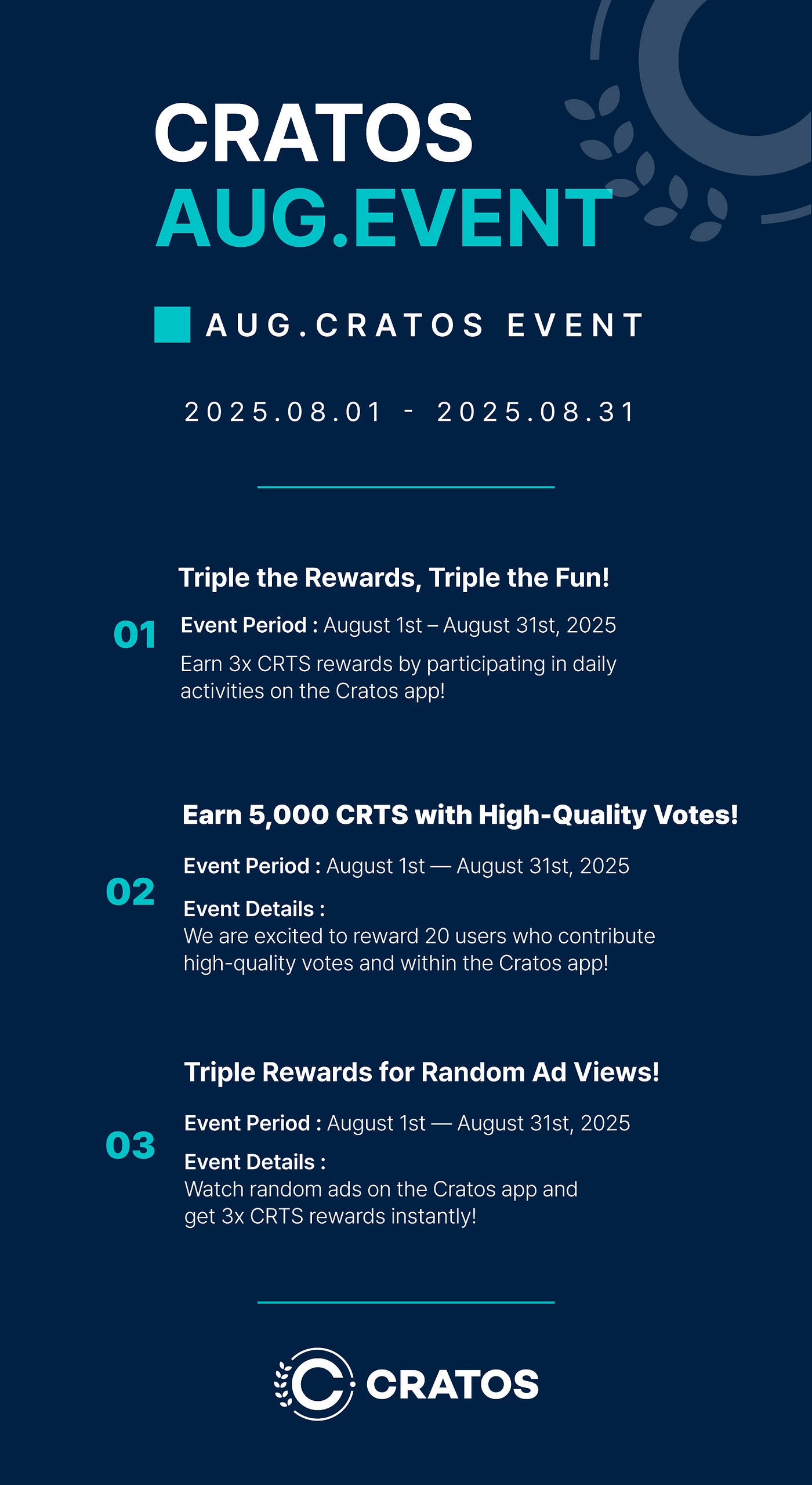 Cratos August 2025 Events !