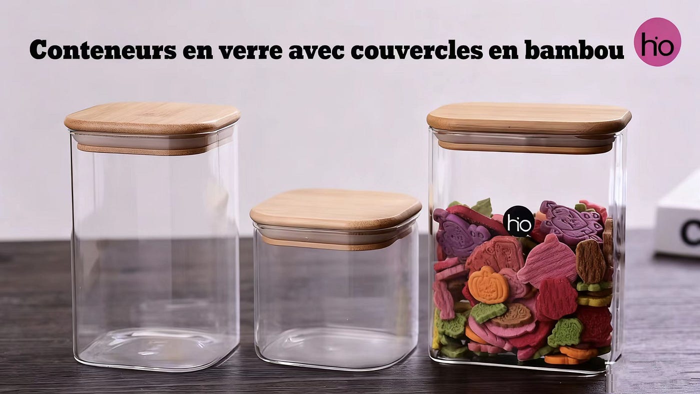 Récipients en verre avec couvercles en bambou