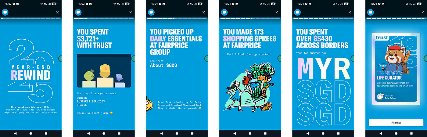 Screenshots from Trust Bank, Singapore 2025 Year-End Rewind