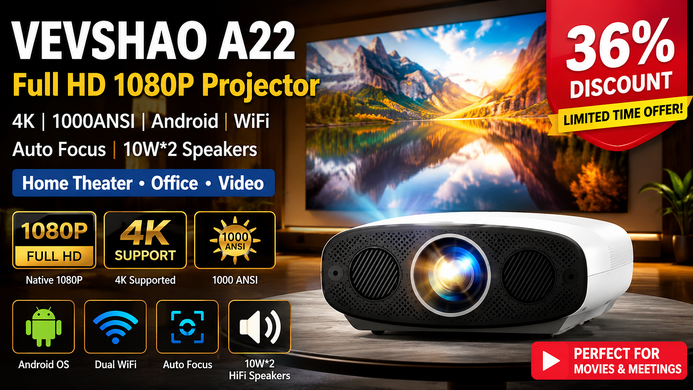 VEVSHAO A22 Full HD 1080P Projector Review: A Powerful Smart Projector for Home Entertainment and…