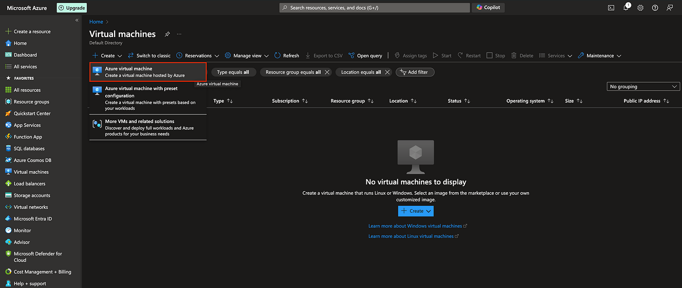 Select Azure virtual machine