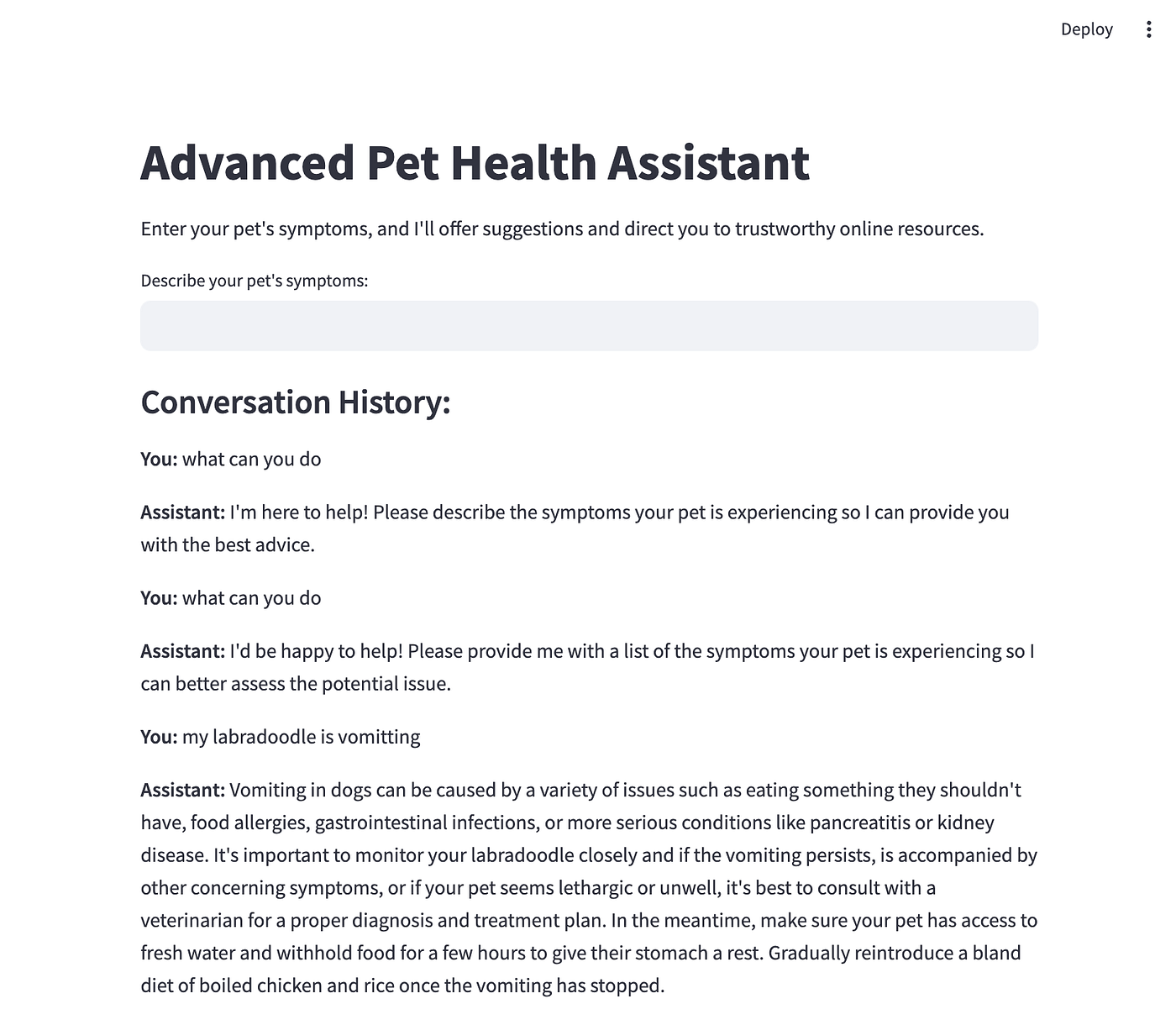 Building chatbot for pet care