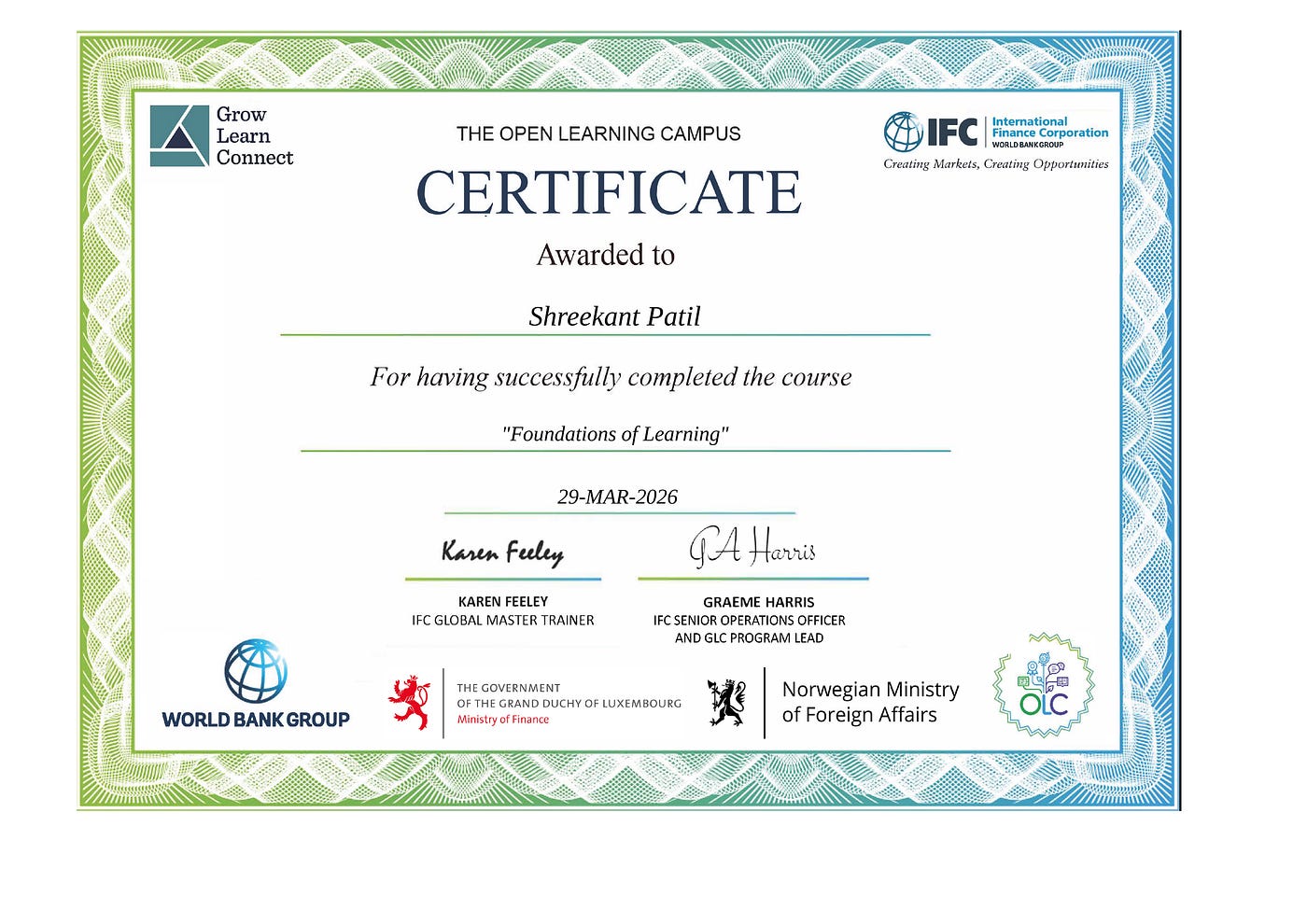 Shreekant Patil Achieves International Recognition as Certified Trainer from IFC -World Bank Group