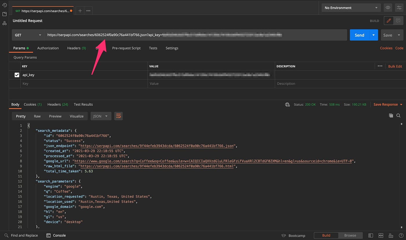 SerpApi s returned search metadata field and to make sense of it