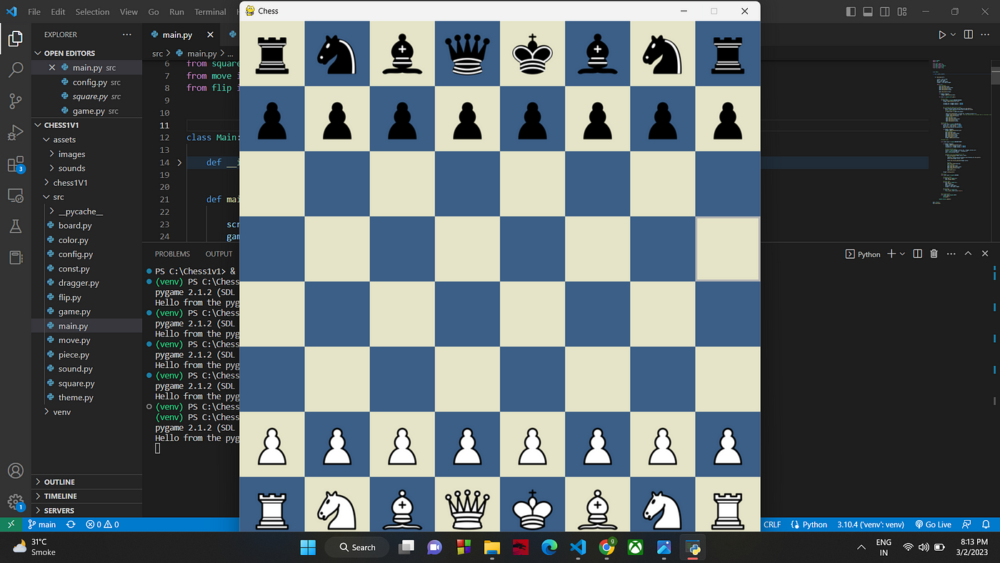 Python Chess v0.3 – Display and UI with Pygame – uniformly