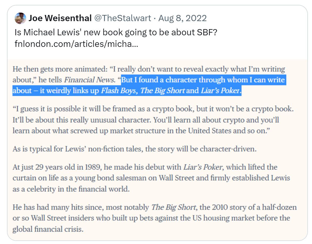 Lewis picks a hill.. Going Infinite. Lewis, SBF and FTX. The… | by Jawwad  Ahmed Farid | Medium