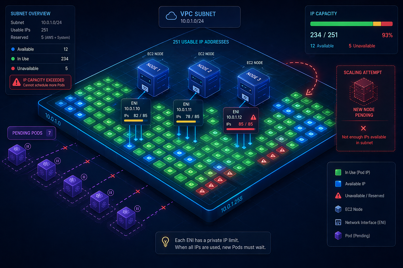 In Amazon EKS, scaling isn’t just about compute — IP space can quietly bring everything to a halt.