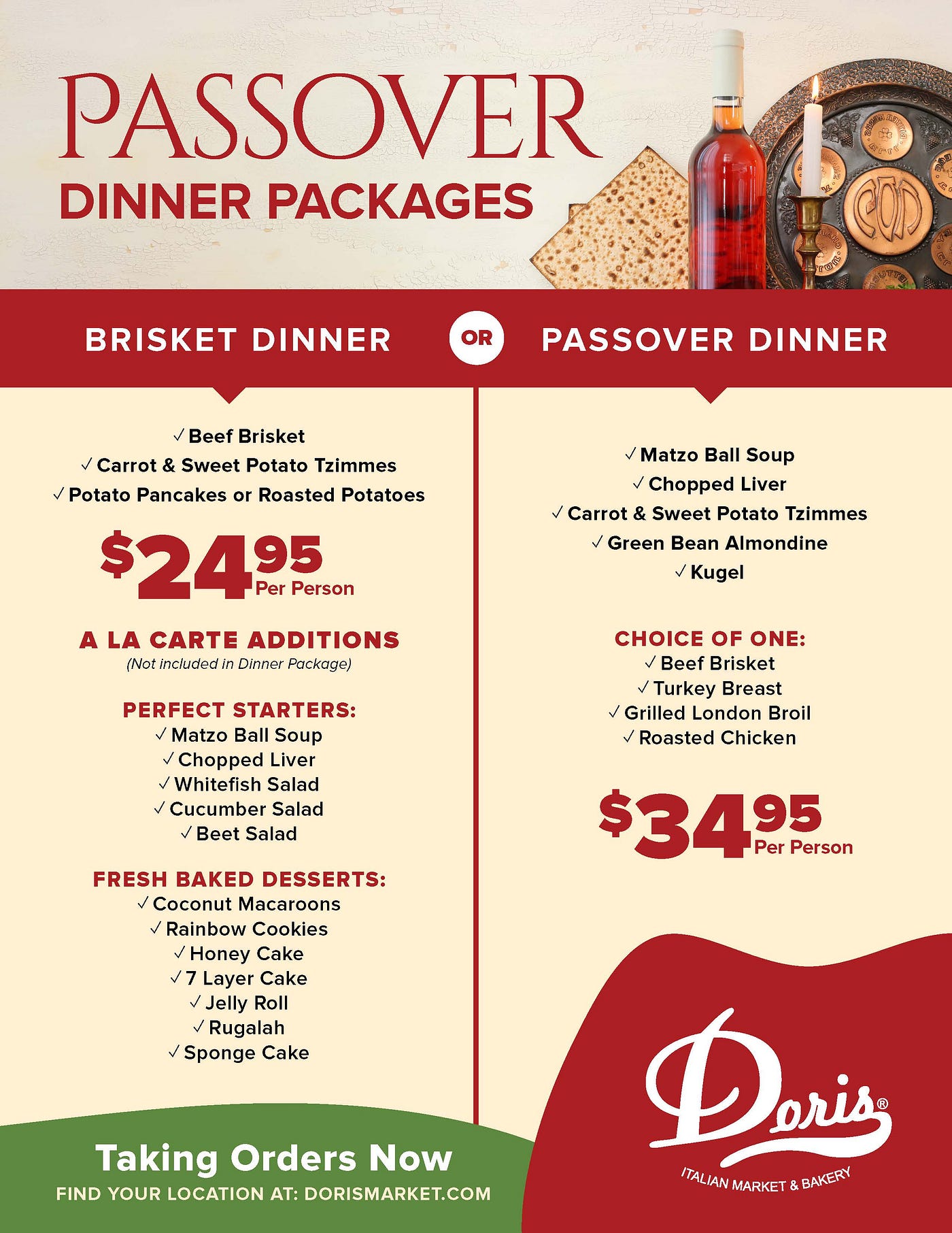 Doris Italian Market & Bakery Offers Passover Seder & Easter Dinner Packages