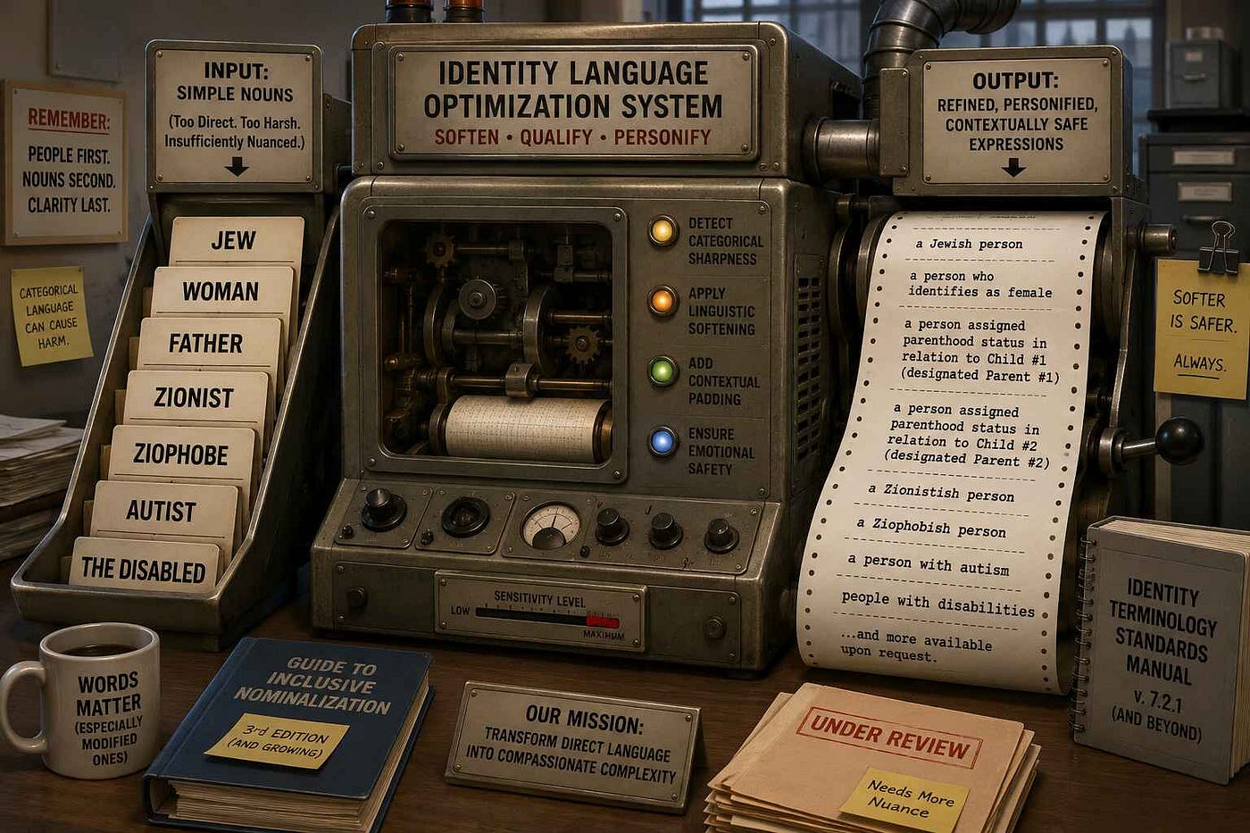 When language becomes a system of approvals, nouns stop standing alone. Image © Ivan Bassov, 2026. Licensed under CC BY 4.0.