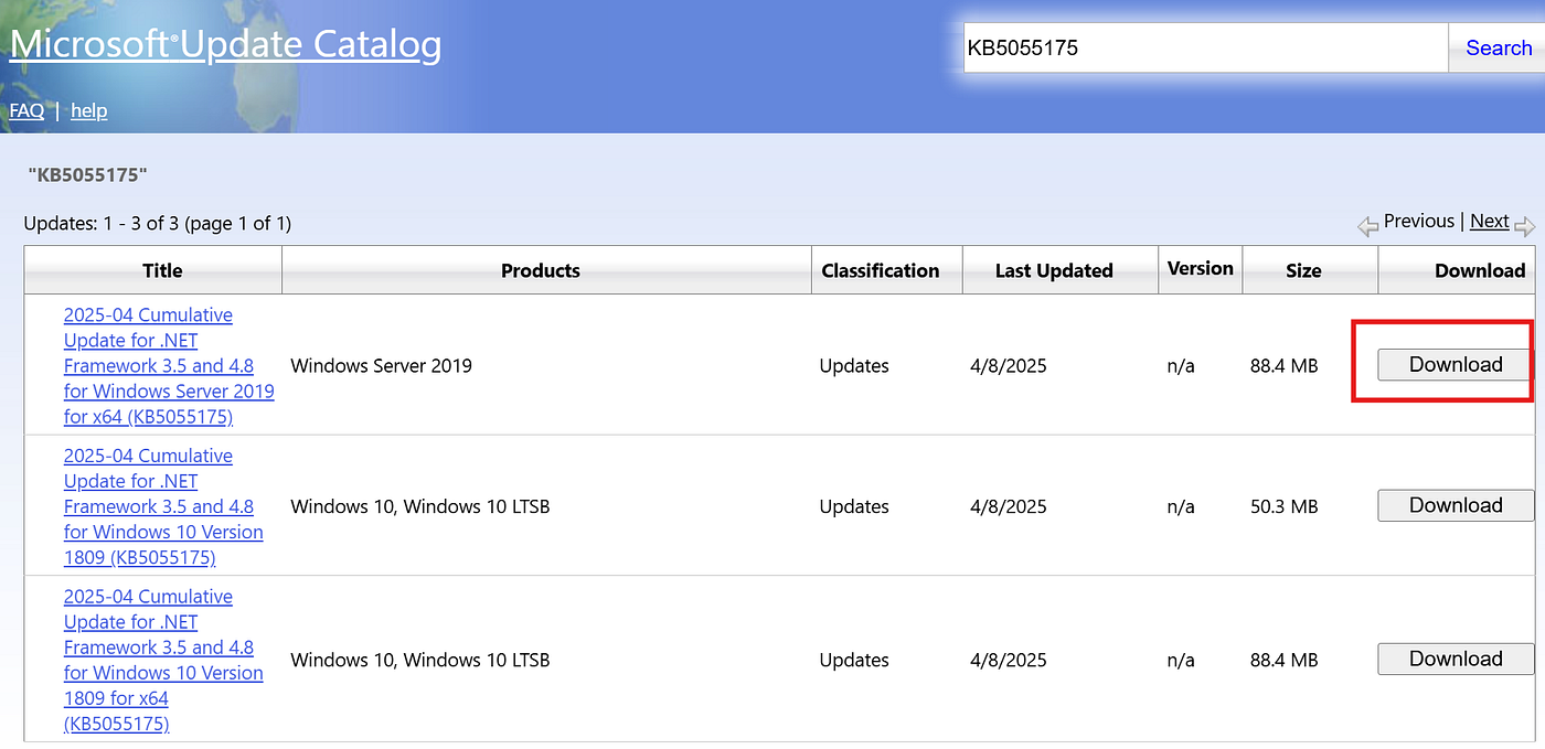 Fig 1 Microsoft Update Catalog