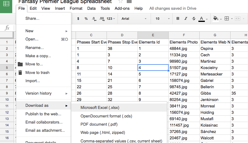 Excel Spreadsheet Fantasy Football -   UK