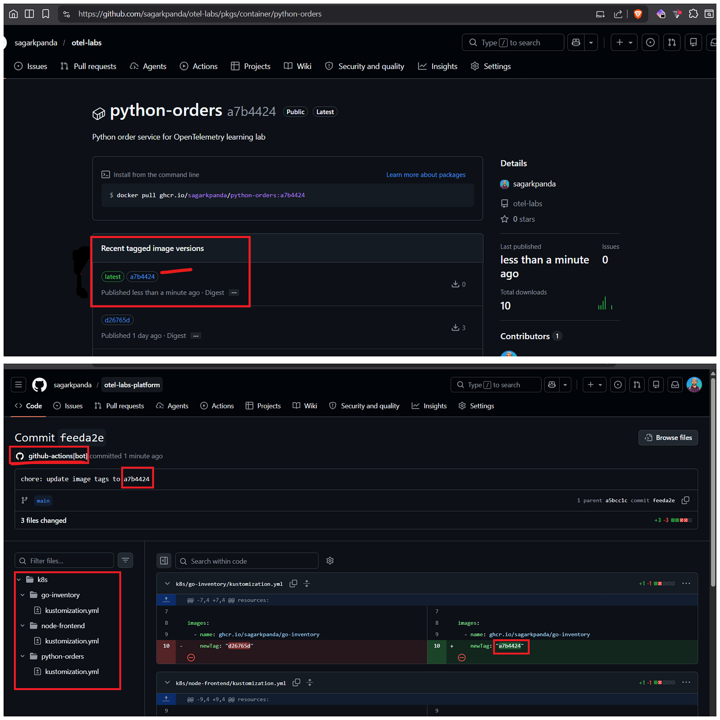 GitHub Actions updates the tag in the platform repo