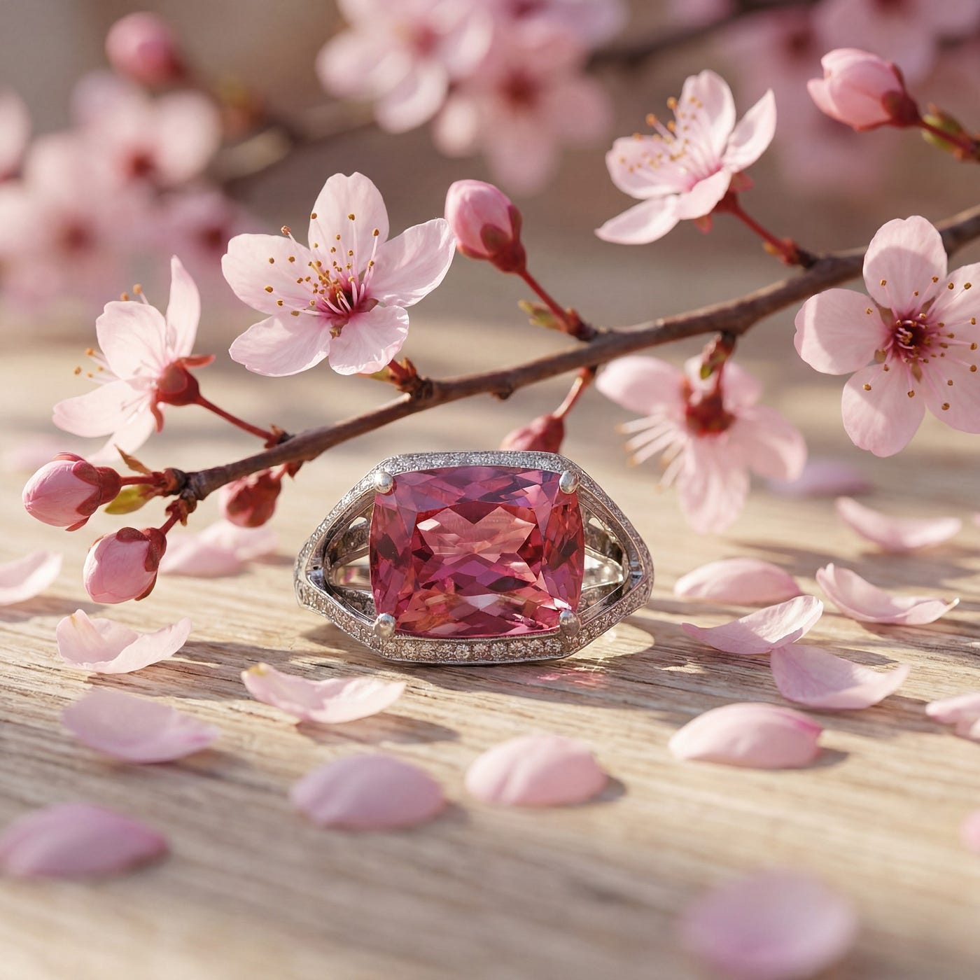 Rubellite & Diamond 18K White Gold Ring