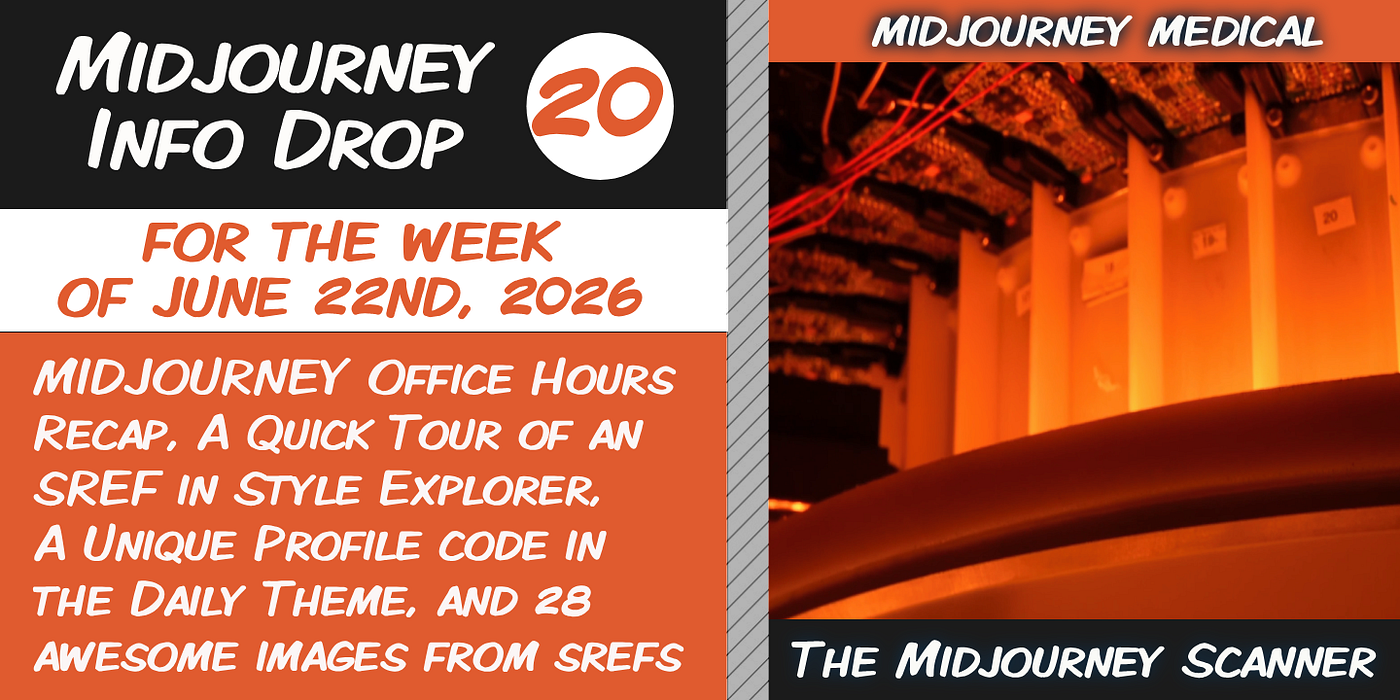 banner image for “Midjourney Info 20 — Week of June 22nd, 2026” — created by the author in Midjourney and PhotoPea